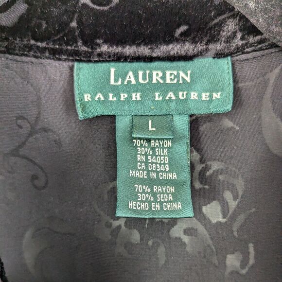 Vtg Lauren Ralph Lauren Velvet Top L Black Shirt Silk Sheer Button Whimsigoth - Picture 10 of 10